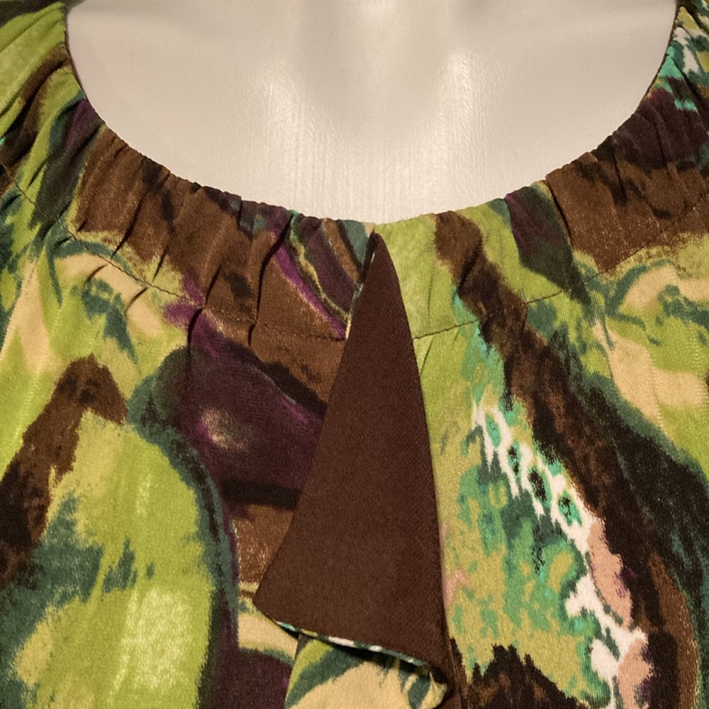 Rabbit Rabbit Rabbit acrylic pour pattern ruffle front gathered neckline dress 8 - Picture 4 of 8